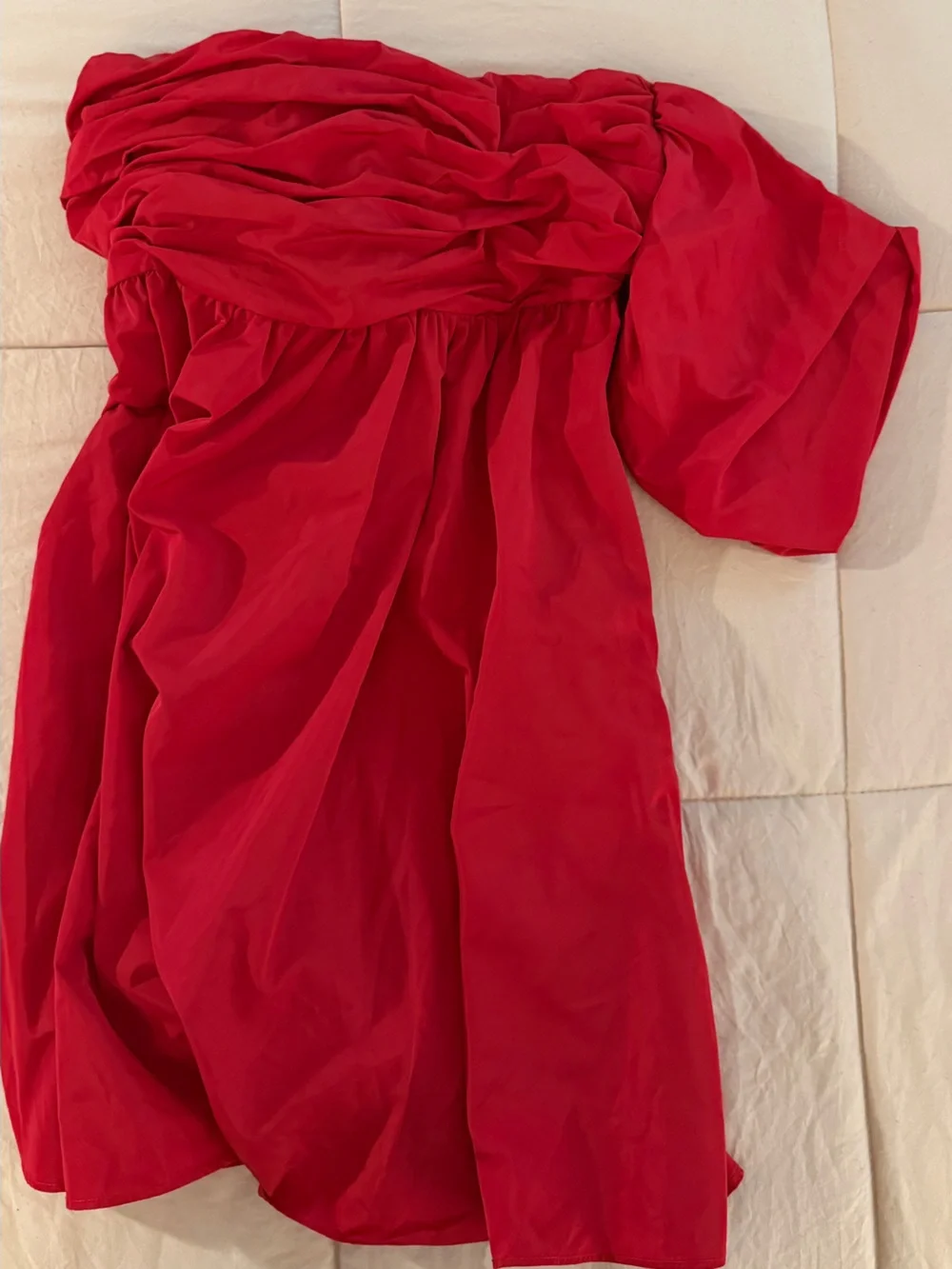Free People Red Off-Shoulder Puff Sleeve Mini Dress